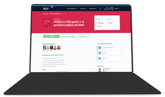 Notebook com a página do curso HTML5 e CSS3 da Alura